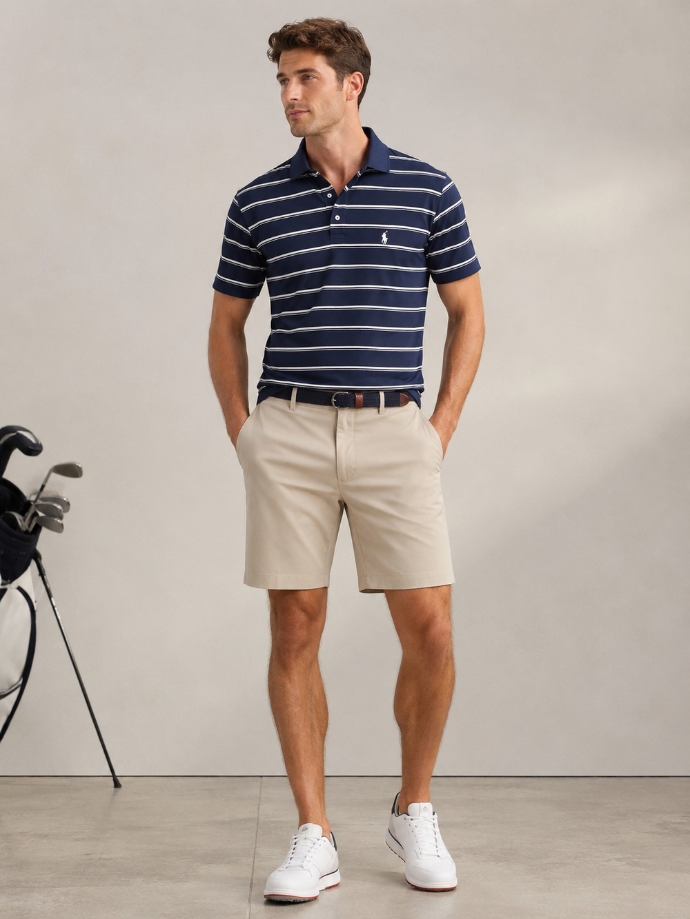 Polo Ralph Lauren Performance Men's  Blue White Stripes Polo Shirt Size Medium